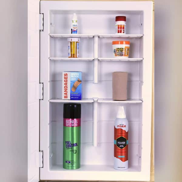 Capella 16 in. x 26 in. x 3-1/2 in. Framed Recessed 1-Door Bathroom Medicine Cabinet with 6-Shelves and White Frame