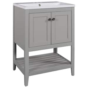 24 in.W x 18.in D. x 34 in. H Bath Vanity in Grey with Ceramic Vanity Top in White with White Basin