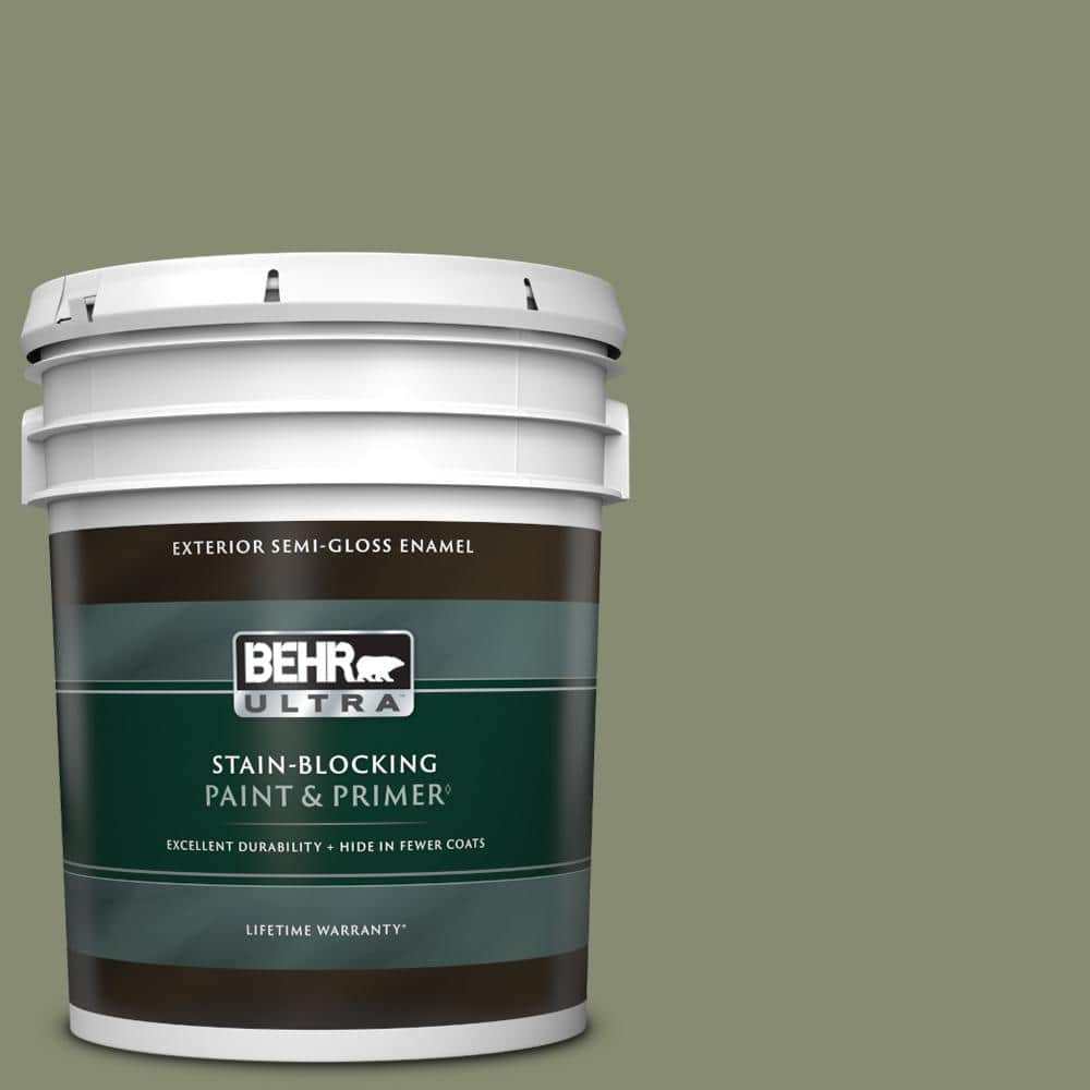 BEHR ULTRA 5 gal. #PPU10-17 Aloe Thorn Semi-Gloss Enamel Exterior Paint &  Primer 585305 - The Home Depot