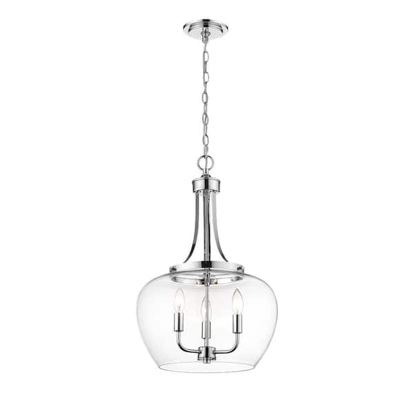 Unbranded Joliet 3-Light Chrome Pendant with Clear Glass Shade