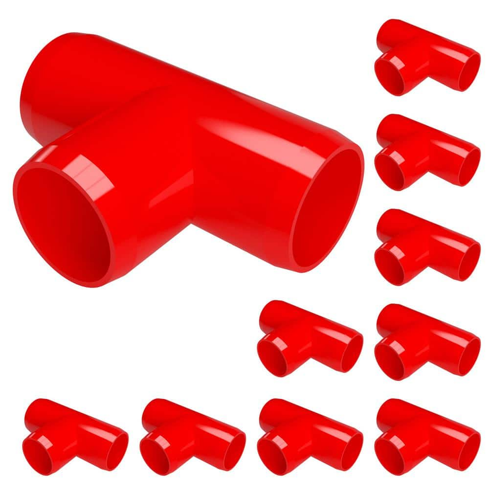 Formufit F012TEE-RD-10 Tee PVC Fitting, Furniture Grade, 1/2 size, Red, 10-Pack