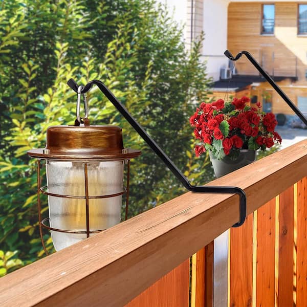 SenQWFa Metal Deck Rail Plant Hook 4-Pack Heavy Duty Angled Hanger for Planters Lanterns Wind Chimes Fits 2 x 4 2 x 6 Rails