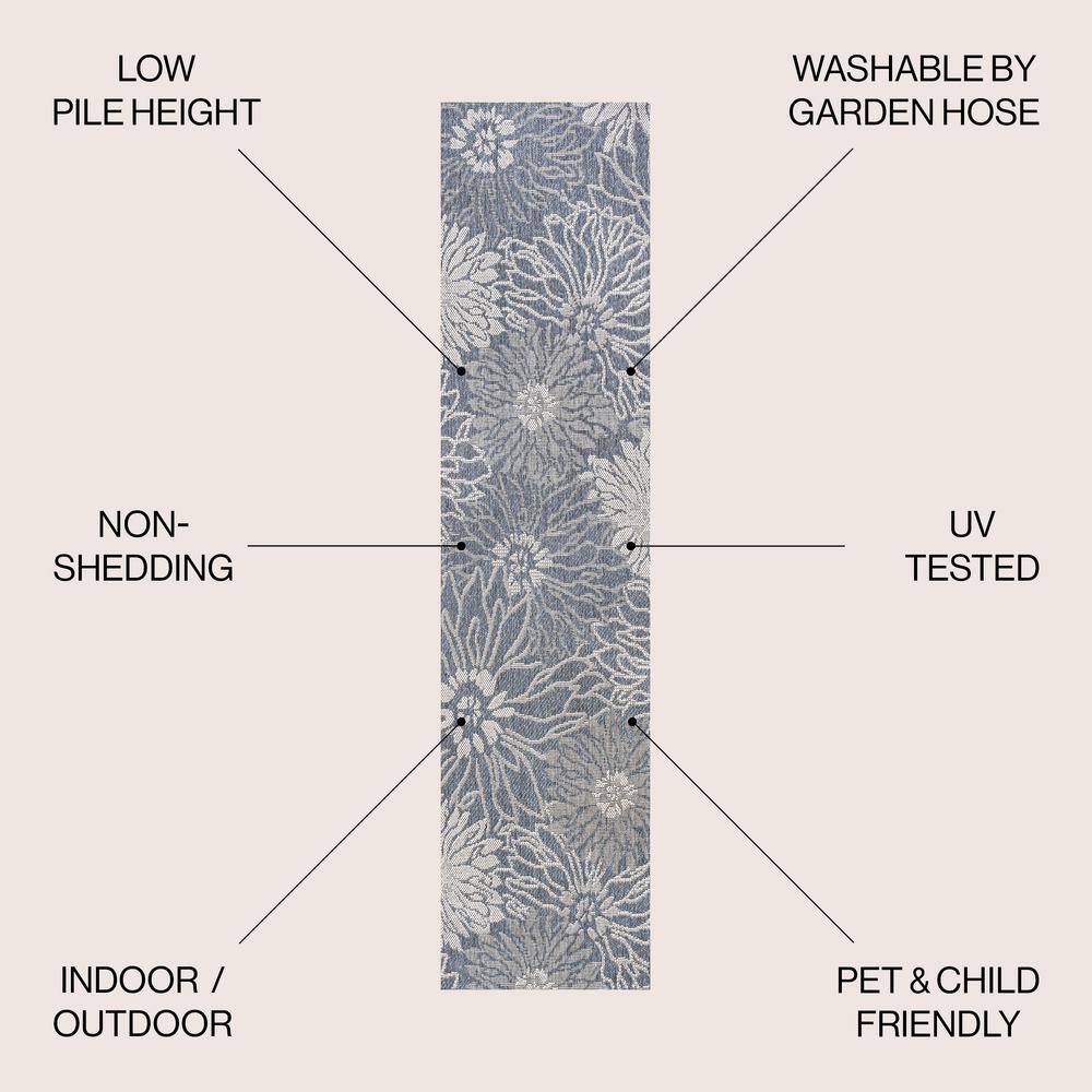 Gray Floral Synthetic Flat Woven Reversible Area Rug