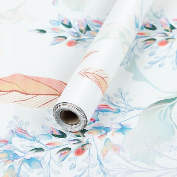 Jeedeson 17.52 in. W x 118.11 in. L Peel and Stick Wallpaper Roll Colorful Leaves Vinyl Contact Paper for Bedroom, 2-Rolls