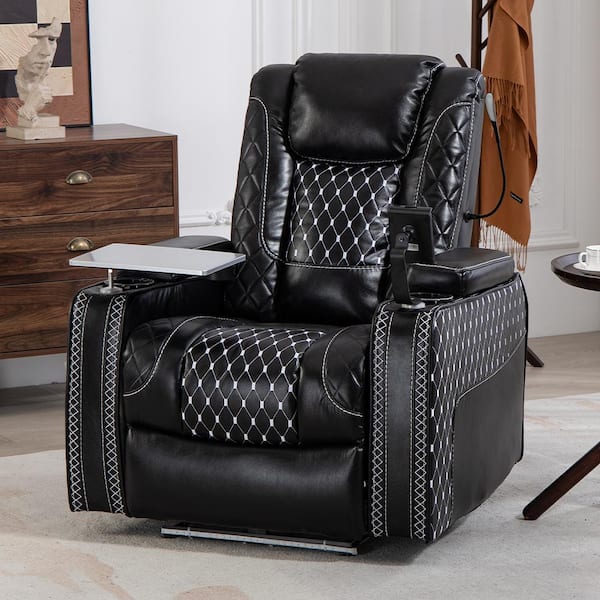 Upgraded Multifunctional 150° Lay Flat Black PU Leather Infinite Position Smart Power Zero Gravity Recliner Chair w/ LED