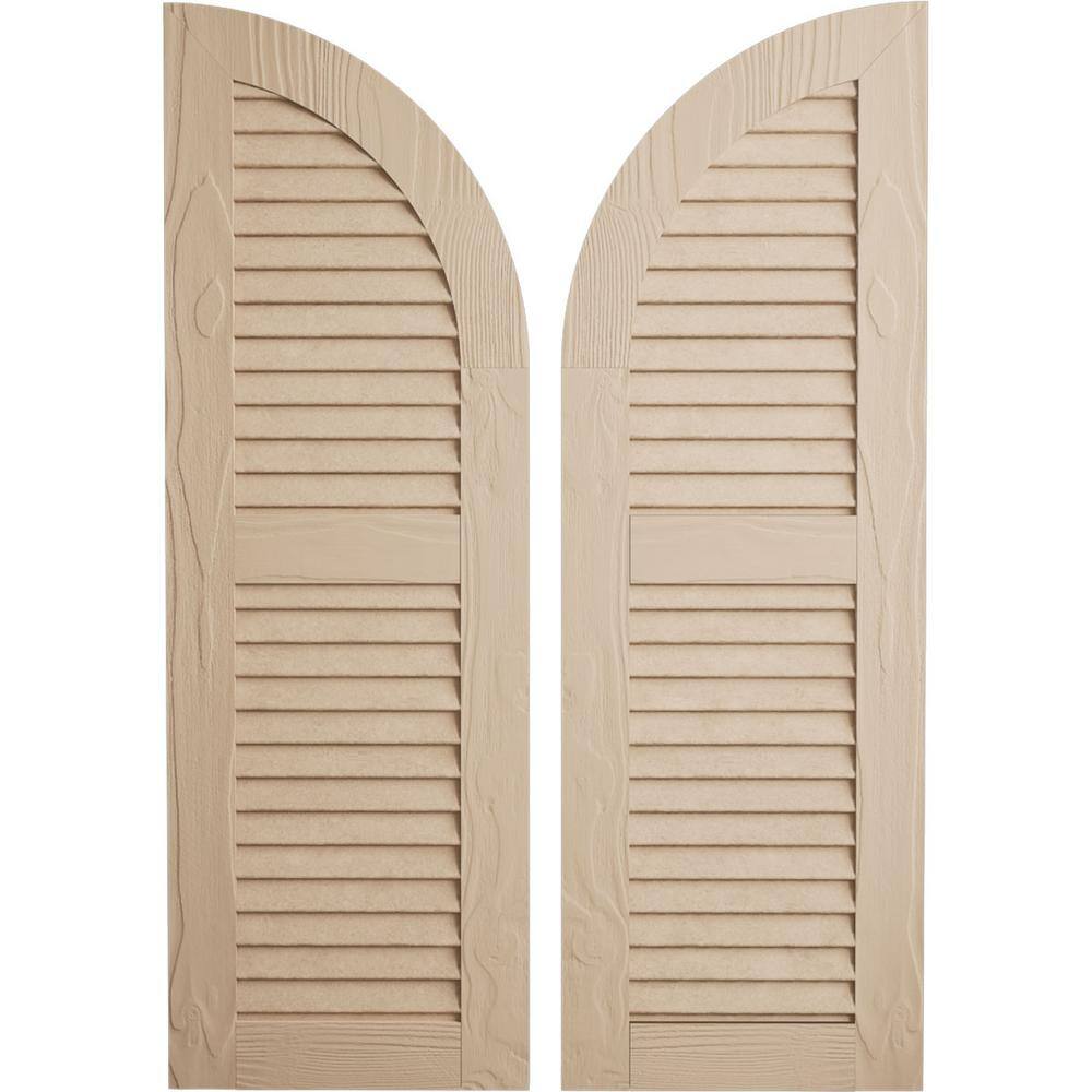 "18 x 82"" Timberthane Polyurethane Sandblasted 2-Equal Louvered Quarter Round Arch Top Faux Wood Shutters Pair in Primed" price history on PriceWatchPro