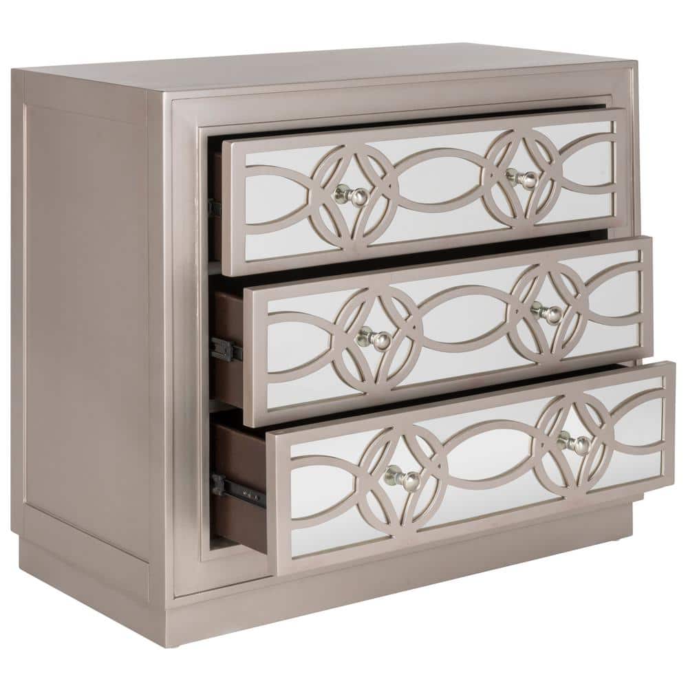 Champagne Silver Transitional 3-Drawer Mirror Chest
