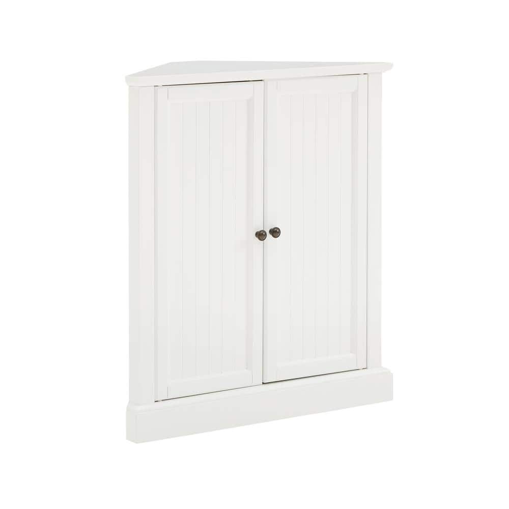 White Pinewood Corner Kitchen Pantry with Adjustable Shelving