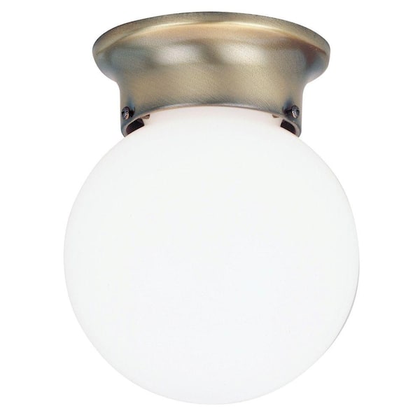 Westinghouse 1-Light Ceiling Fixture Antique Brass Interior Flush-Mount with White Glass Globe