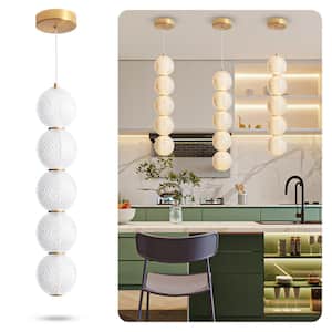 5 light 31W 3000K Dimmable Integrated LED Gold Chandelier Height and Brightness are Adjustable for Dining Room Kitchen