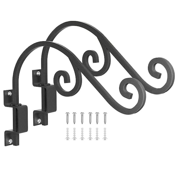 Swivel Plant Hangers 16 in. Black Metal Indoor Outdoor Hanging Bracket Wrought Iron Hooks with Adjustable Double Hook