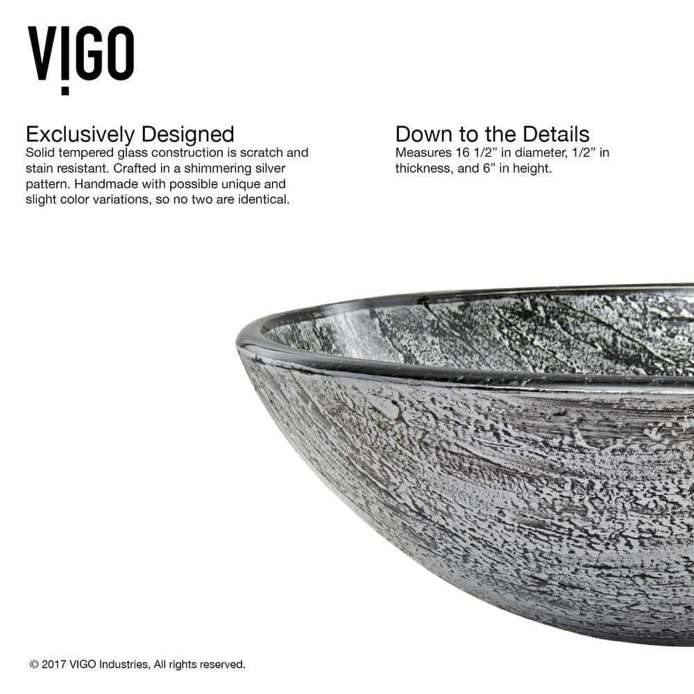 Slate Grey Round Glass Vessel Sink with Brushed Nickel Faucet