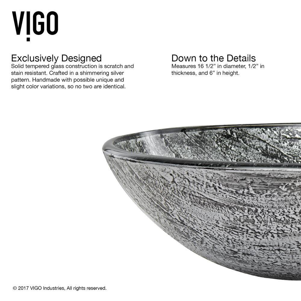 Slate Gray Round Glass Vessel Sink with Brushed Nickel Faucet
