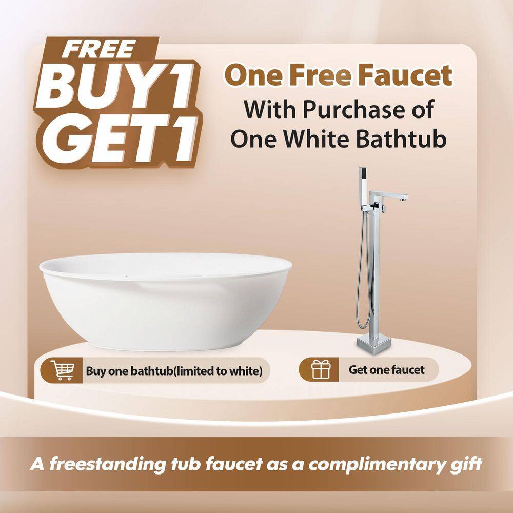 65'' White Fiberglass Freestanding Soaking Bathtub
