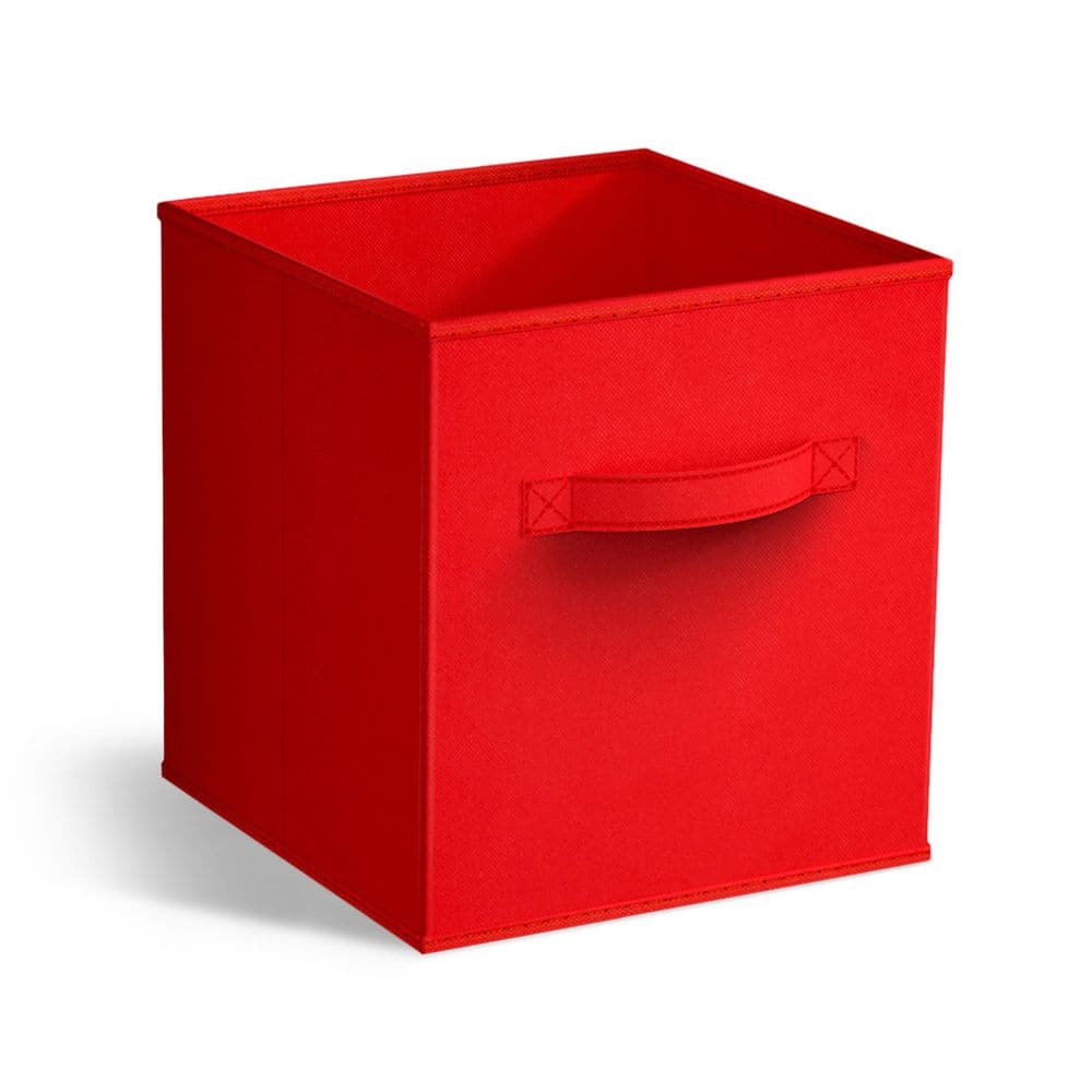 Foldable Storage Cubes with Handles, Red 10.5 in. x 11 in. Fabric Decorativ
