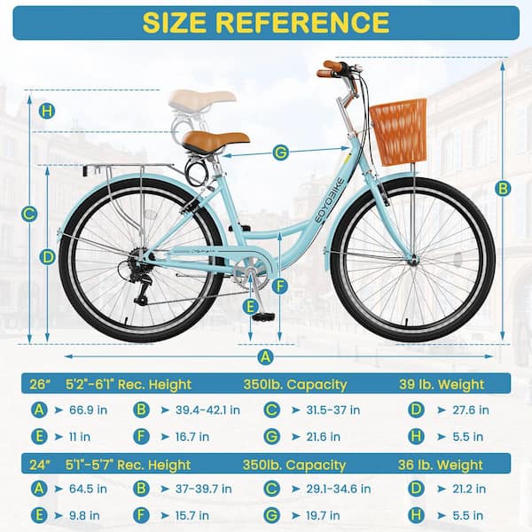 BOZTIY 26 in. 7 Speed Commute Bike Beach Cruiser Bike for Adult
