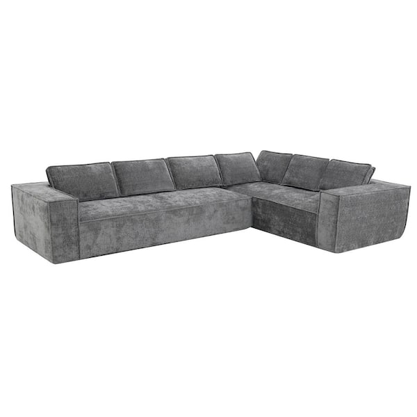 129.5 in. Chenille Fully Compressed Cloud Sectional Sofa in. Gray