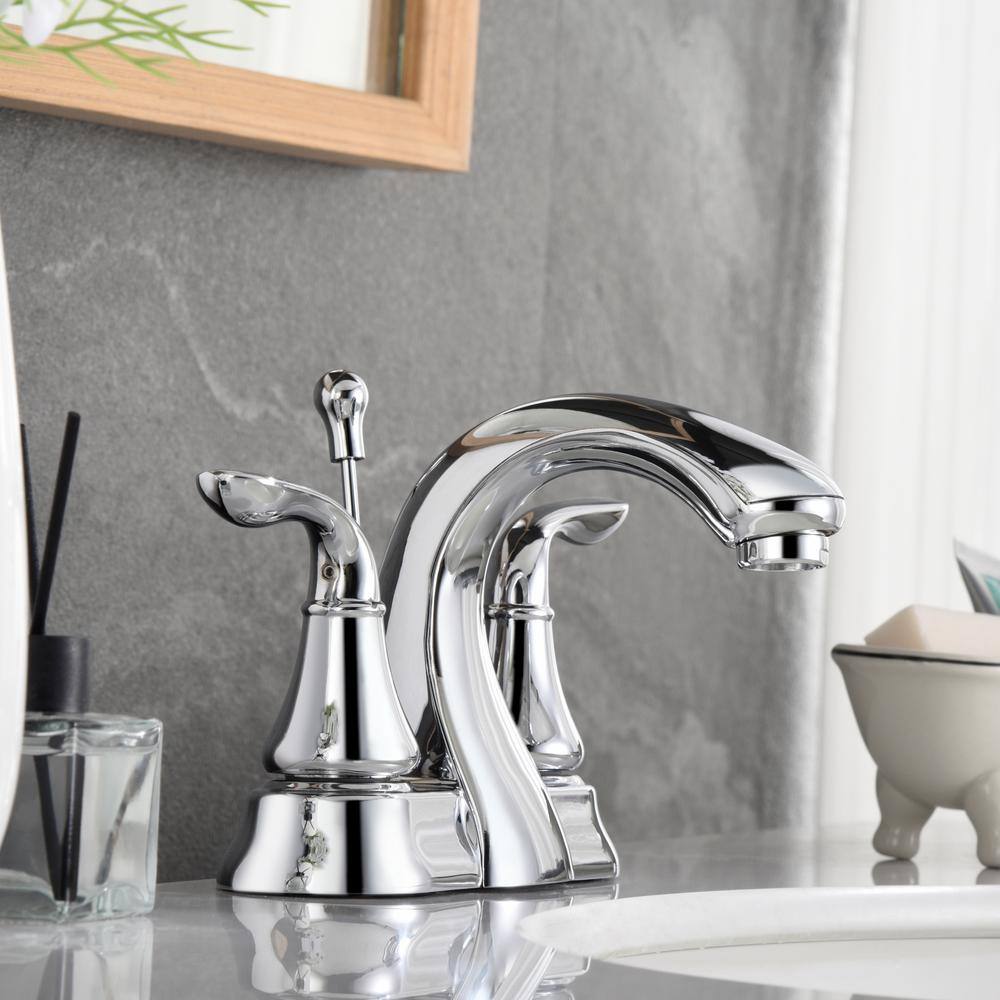 Chrome Centerset Bathroom Faucet with Drain Assembly