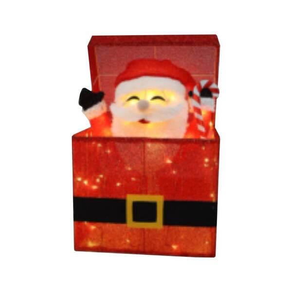 VEIKOUS 27 in. 3D Santa Claus in Gift Box Outdoor Christmas Yard Decoration Warm White LED Lights
