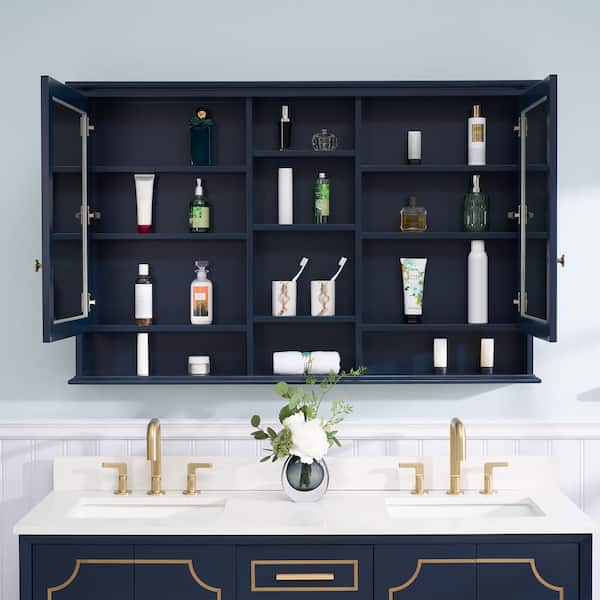 Forclover 55-in x 35-in Surface Mount Navy Mirrored Soft Close Medicine Cabinet
