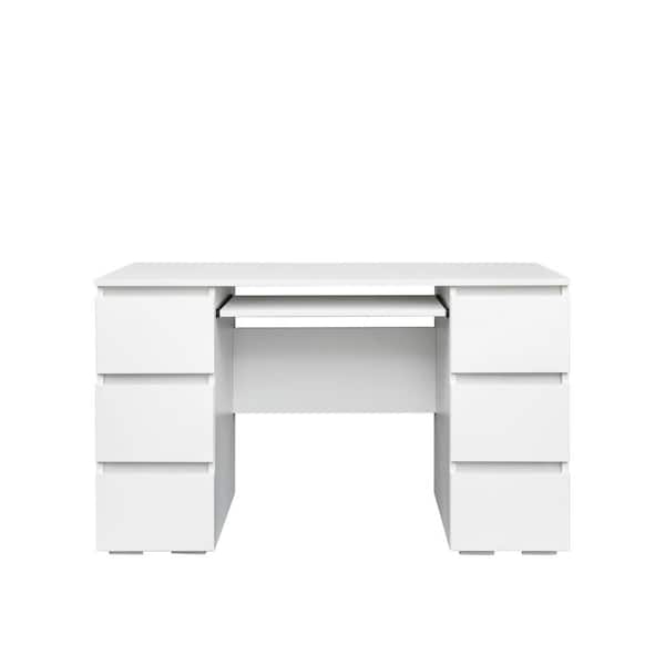 Unbranded 47.24 in. W x 19.69 in. D x 27.17 in. H White Wood Linen Cabinet with 6-Drawers and Keyboard Tray