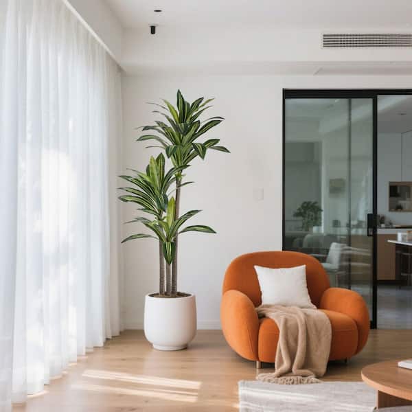 5 ft Artificial Dracaena Tree Three-bar Artificial Plants with Lifelike Leaves Yellow-green Fake Tree for Indoor Outdoor