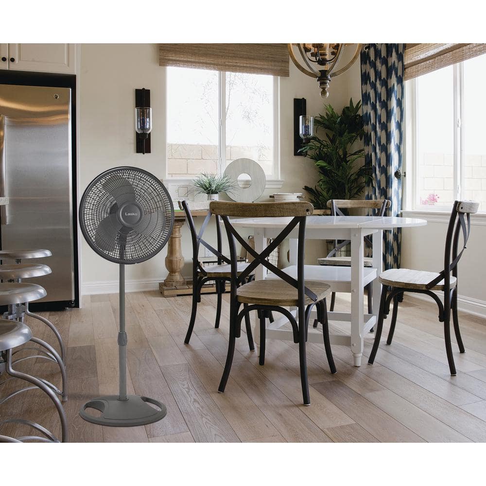 Gray Adjustable Height Oscillating Pedestal Fan with 16-inch Diameter
