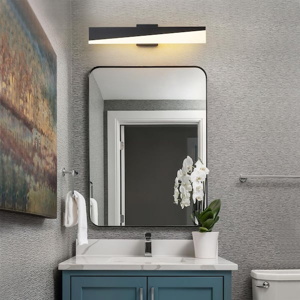 23. 82 in. 1-Light Modern Black Integrated LED Linear Bathroom Vanity Light