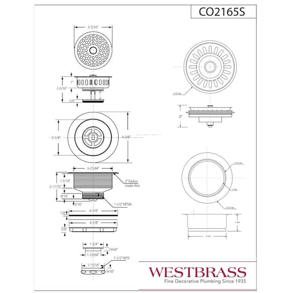 Westbrass 1-3/8 in. Bathtub Strainer Grid Drain Cover, Polished Brass  D3311-F-01 - The Home Depot