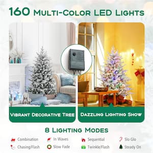 4.5 ft. Multi Prelit LED Flocked Full Clastic Artificial Christmas Tree with 160 Multi-Function Cool Multi-Color Lights