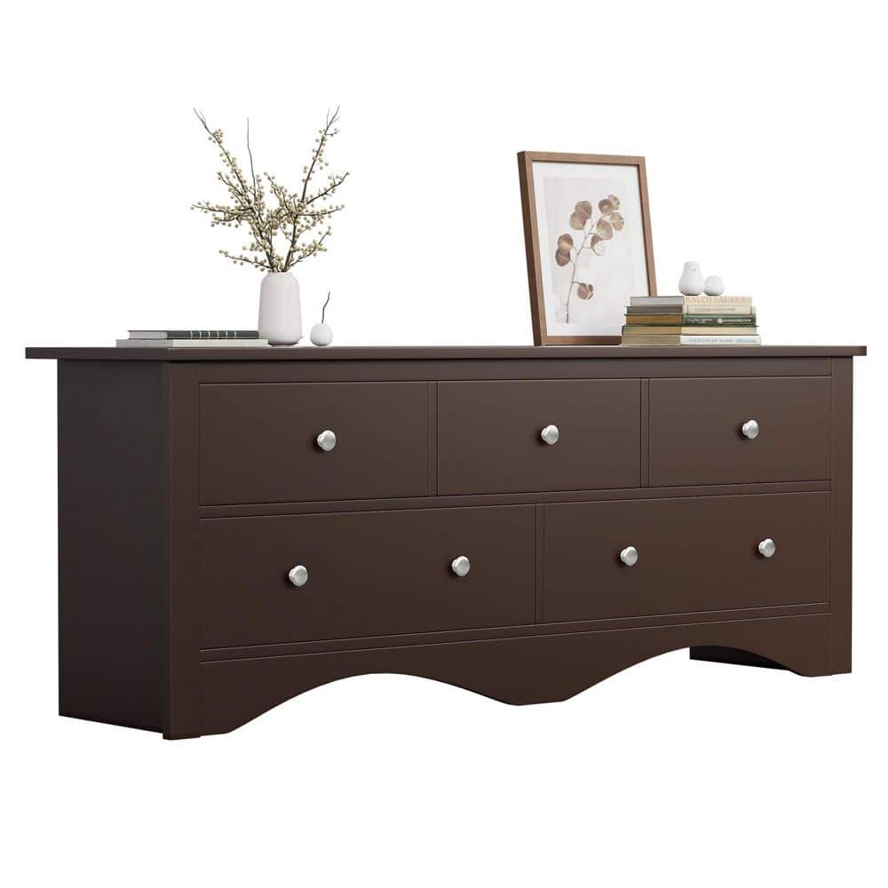 Creaser 52 in. Black MDF Dresser for Bedroom, Wide Chest of Drawers with 5-Wood Dresser Drawers - thumbnail 9