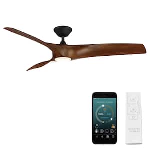 Zephyr 62 in. Smart Indoor/Outdoor 3-Blade Ceiling Fan Matte Black Distressed Koa with 3000K LED and Remote Control