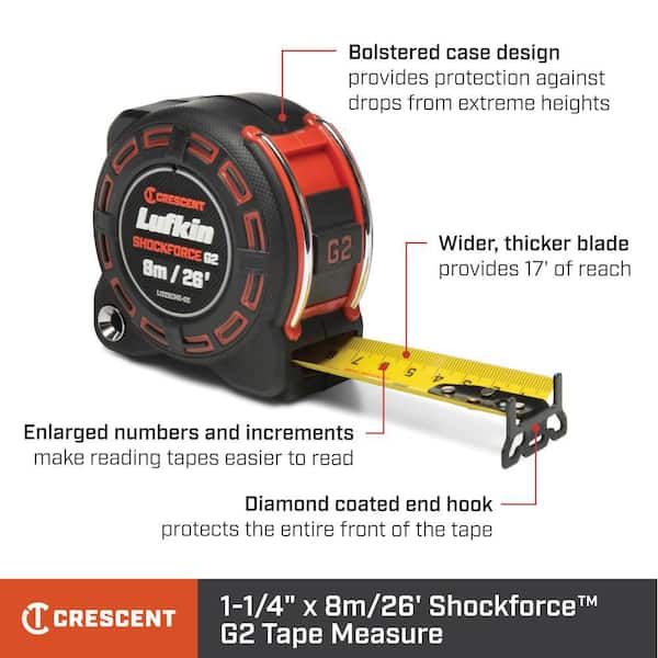 1-1/4 in. x 8m/ 26 ft. SHOCKFORCE G2 Tape Measure
