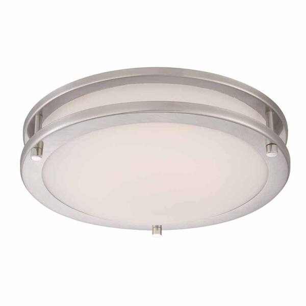 Hampton Bay 12 in. LED Brushed Nickel Low-Profile Ceiling Mounted Flushmount with Frosted White Shade (4-Pack)