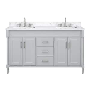 Bristol 61 in. W x 22 in. D x 35 in. H Double Sinks Vanity Combo in Light Gray Finish with Cala White Engineered Top
