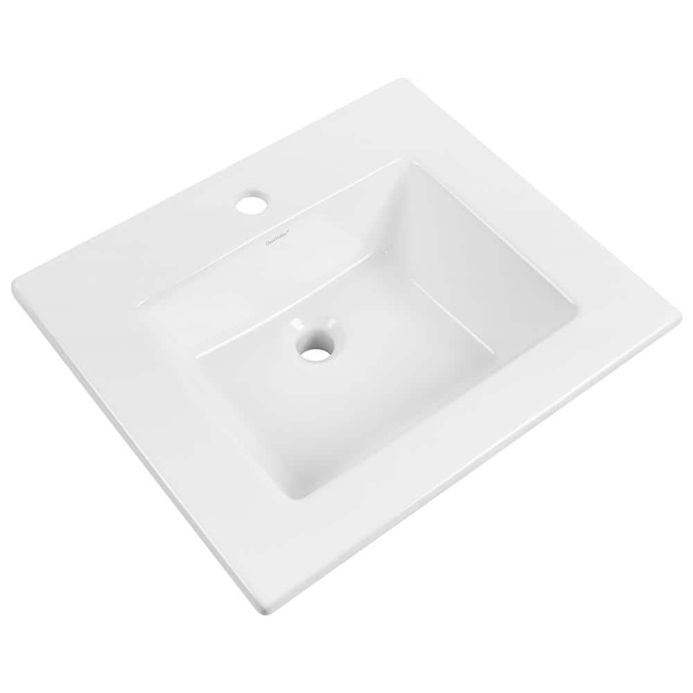 21'' White Rectangular Ceramic Drop-In Bathroom Sink