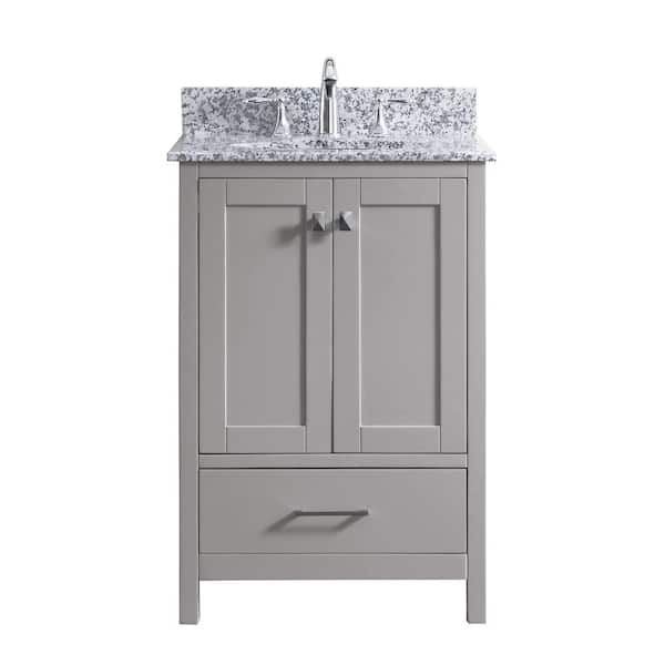 Virtu USA Caroline Madison 25 in. W Bath Vanity in Cashmere Gray with Granite Vanity Top in Arctic White Granite with Round Basin