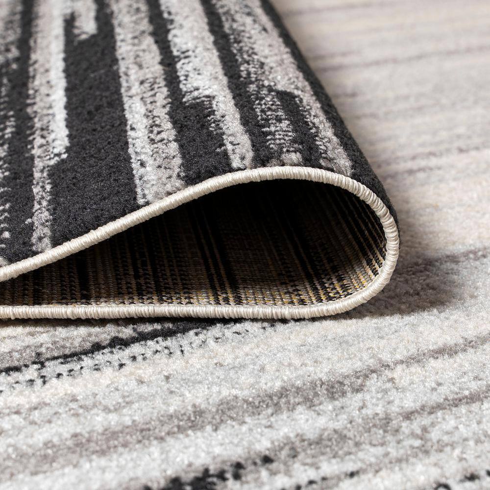 Gray and Cream Reversible Synthetic Stripe Area Rug, 3x5 Feet