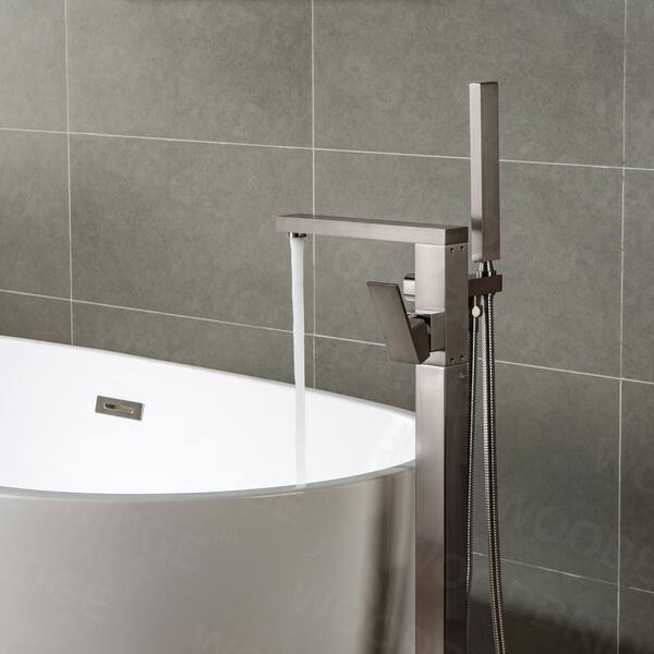 Woodbridge Princeton Single Handle Freestanding Floor Mount Tub Filler Faucet With Square Hand Held Shower In Brushed Nickel F0003bn The Home Depot