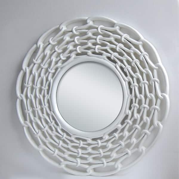 Unbranded 38.19 in. x 38.19 in. Modern Gorgeous Pu Round White Framed Decorative Mirror