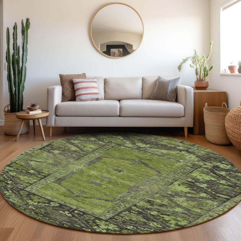 Chantille Machine Washable Indoor/Outdoor Abstract ACN1727 Olive 8 ft. x 8 ft. Round Rug price history on PriceWatchPro