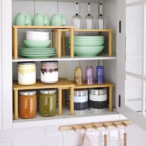 JFVKAF Bamboo 2-Shelf Natural Finish Space Saving Corner Organizer ...