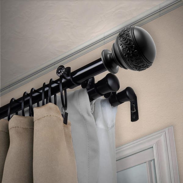 EMOH 13/16" Dia Adjustable 28" to 48" Triple Curtain Rod in Black with Douglas Finials