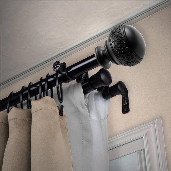 EMOH 13/16" Dia Adjustable 48" to 84" Triple Curtain Rod in Black with Douglas Finials