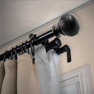 13/16" Dia Adjustable 66" to 120" Triple Curtain Rod in Black with Douglas Finials