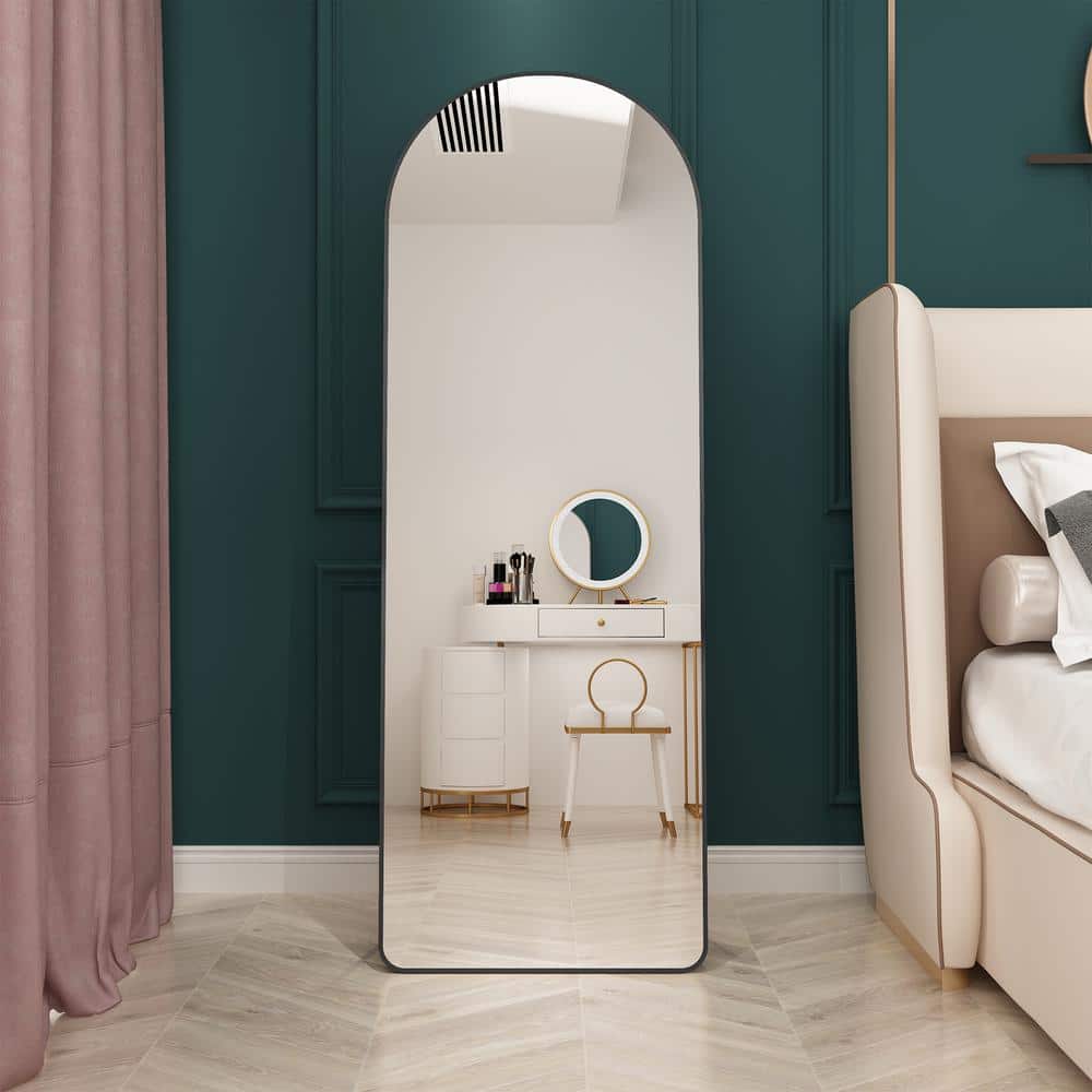 23 in. W x 65 in. H Black Arched Floor Mounted Large Mirror