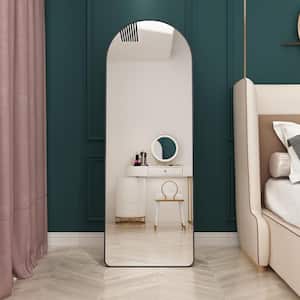 23 in. W x 65 in. H Black Arched Floor Mounted Large Mirror