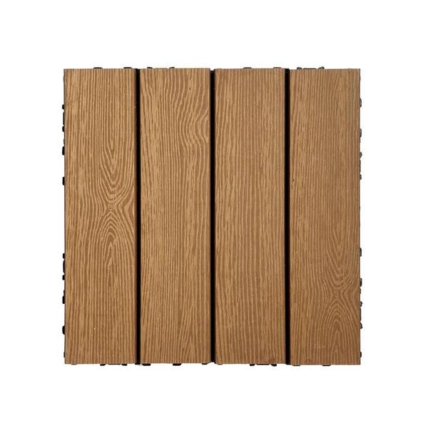 WRIGHTMASTER 0.98 ft. x 0.98 ft. Wood and Plastic Composite Deck Tile Interlocking in Walnut Light Wood Grain (19 sq. ft. Per Box)