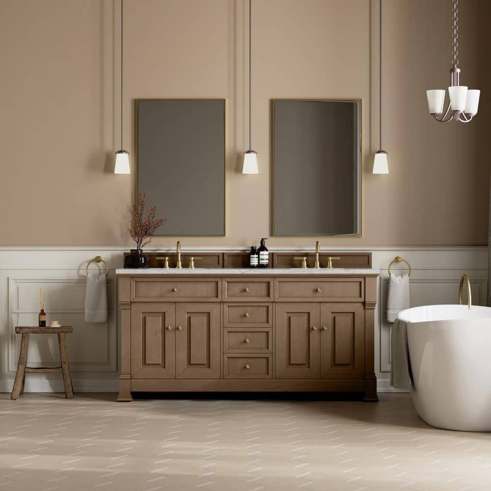 Brookfield 72.0 in. Double Bath Vanity in Pecan with Wireless Charging Eternal Jasmine Pearl Quartz Top price history on PriceWatchPro