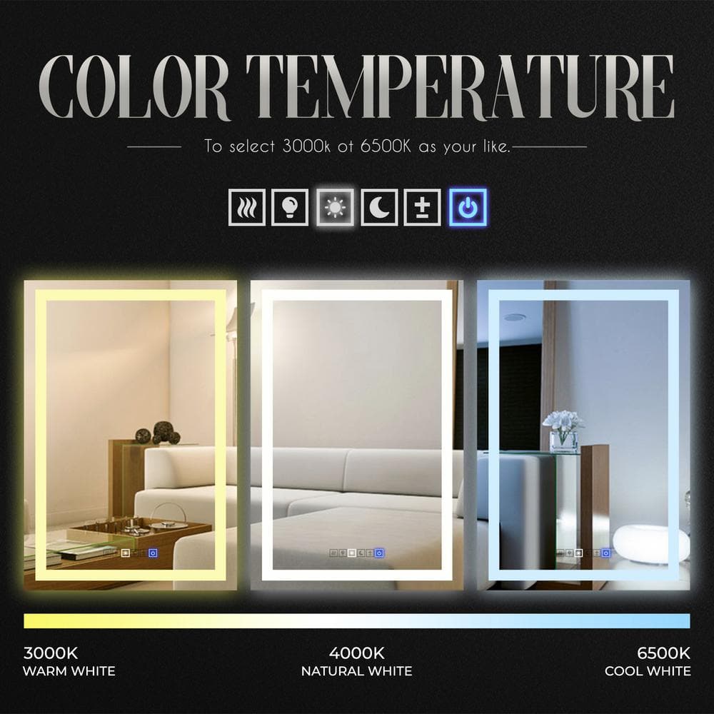 30" x 40" Frameless Polished LED Lighted Bathroom Mirror